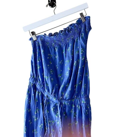 UO Floral Linen Blend One Shoulder Jumpsuit Floral Blue Sz S - Picture 3 of 11